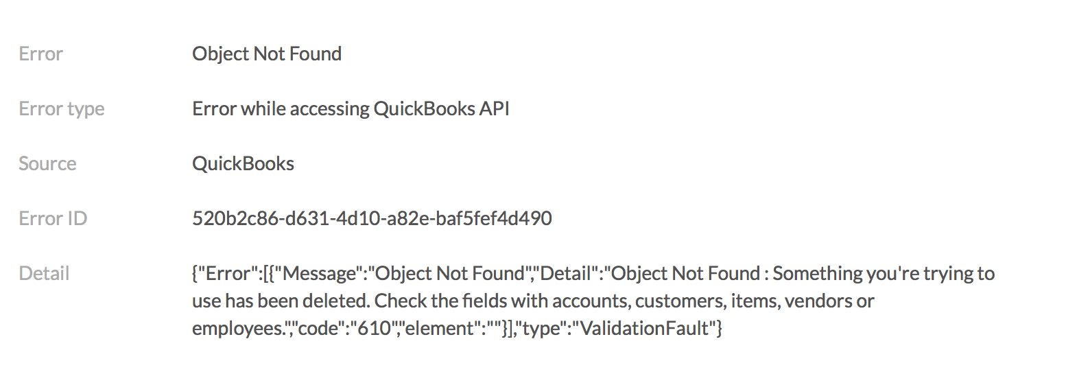 QBO errorobjnotfound