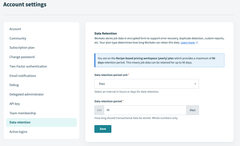 Workspace-level data retention policy