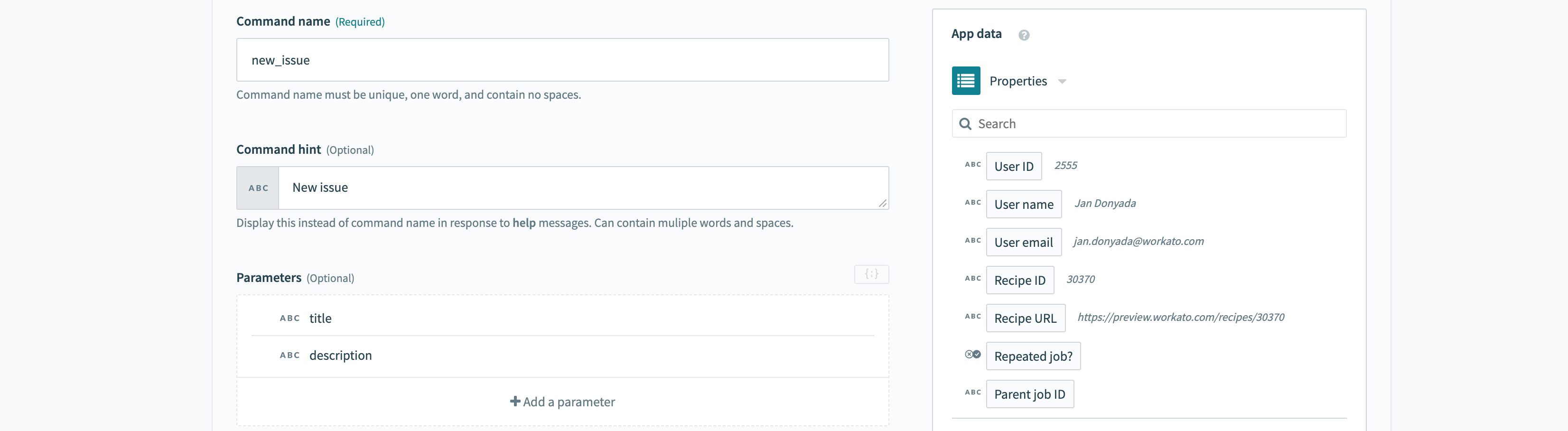 Adding parameters