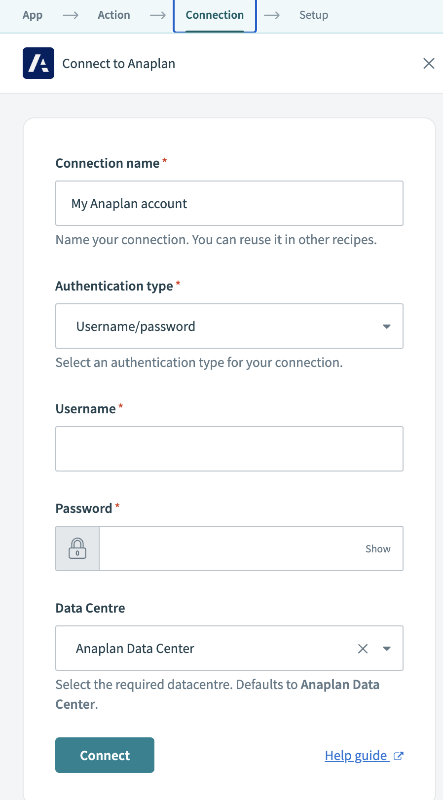 Anaplan connection setup