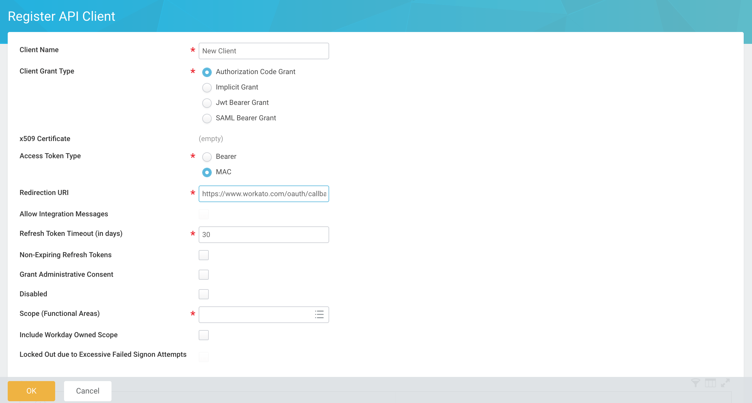 API クライアントの登録