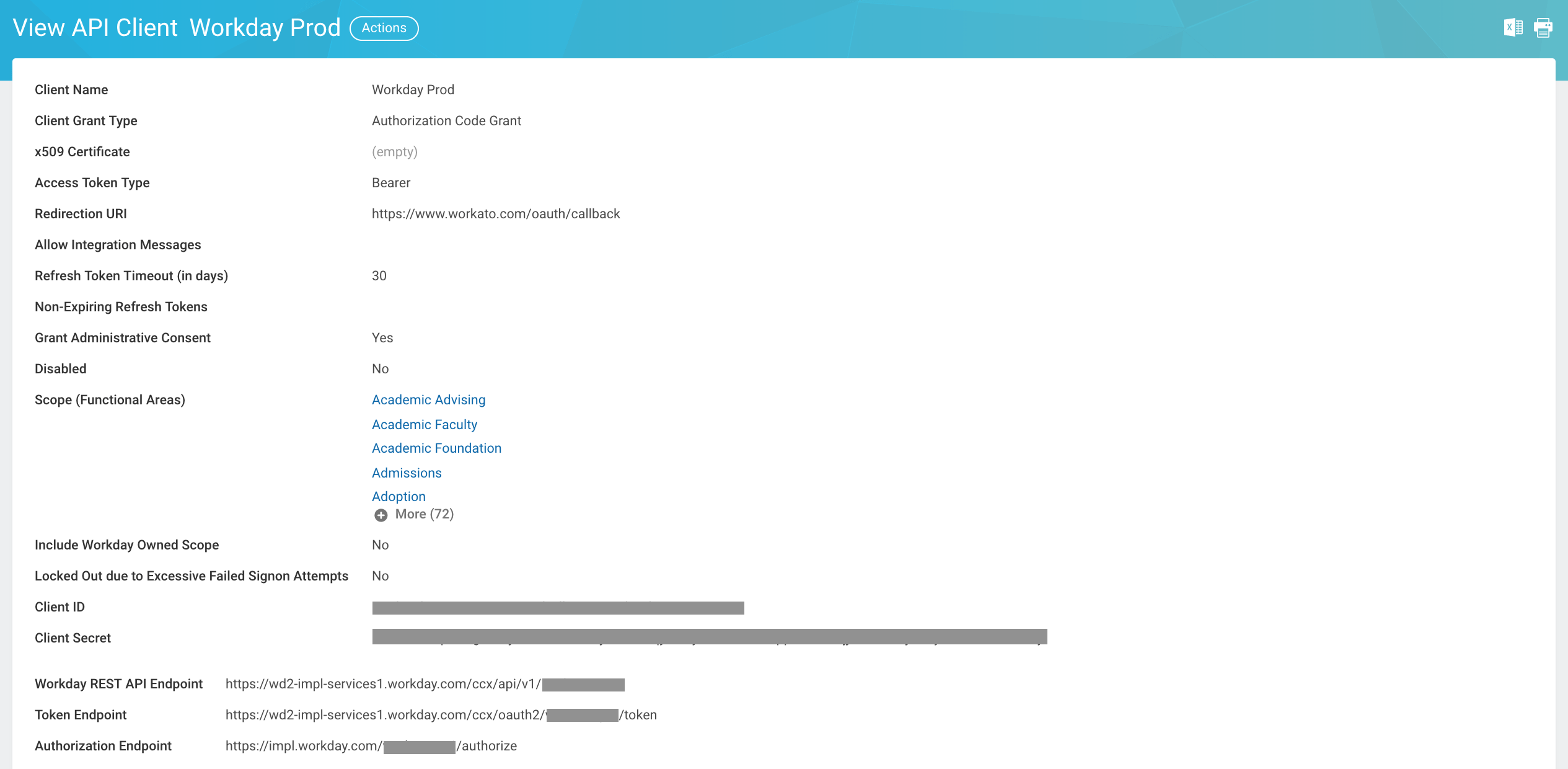 API クライアントの資格情報