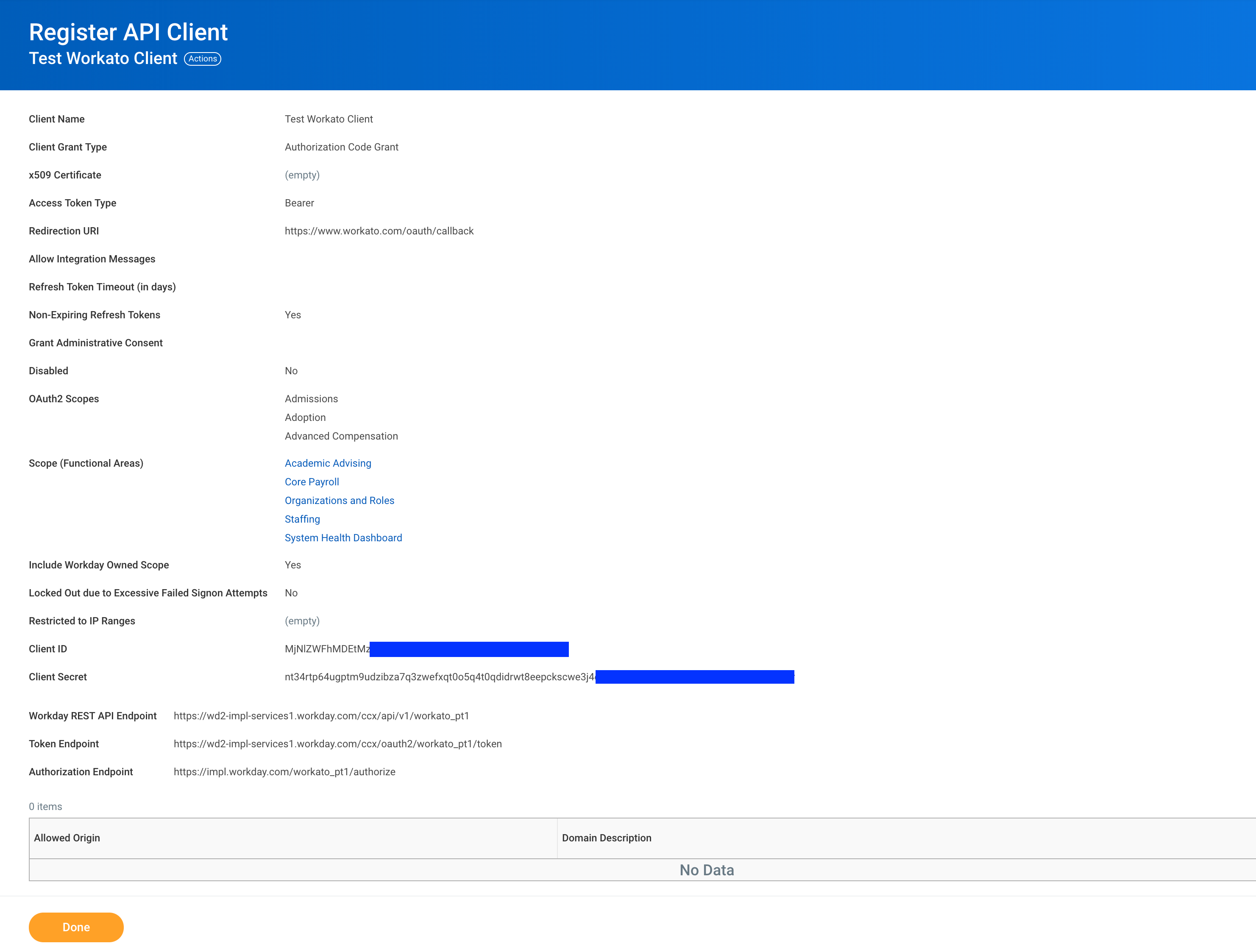 API Client credentials