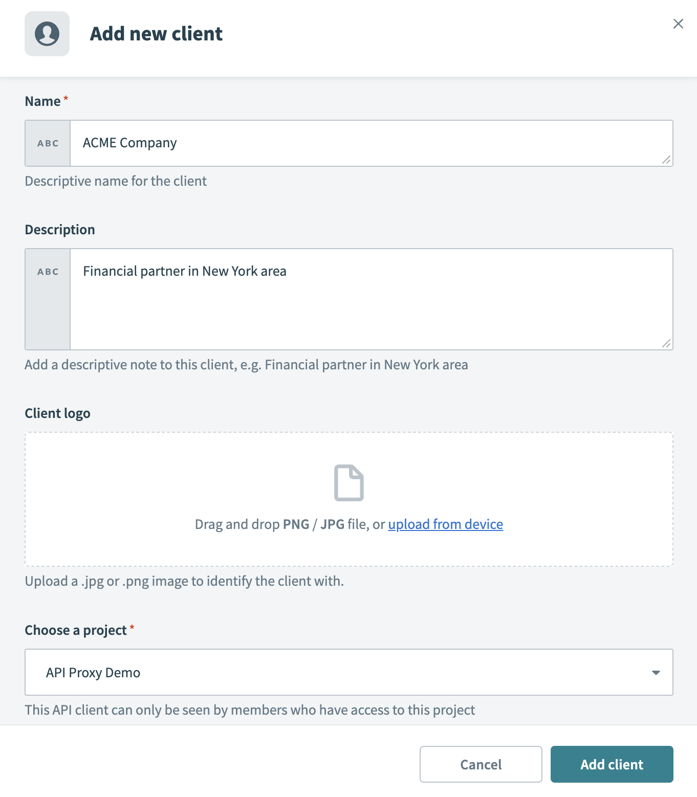 Configure fields for a new client