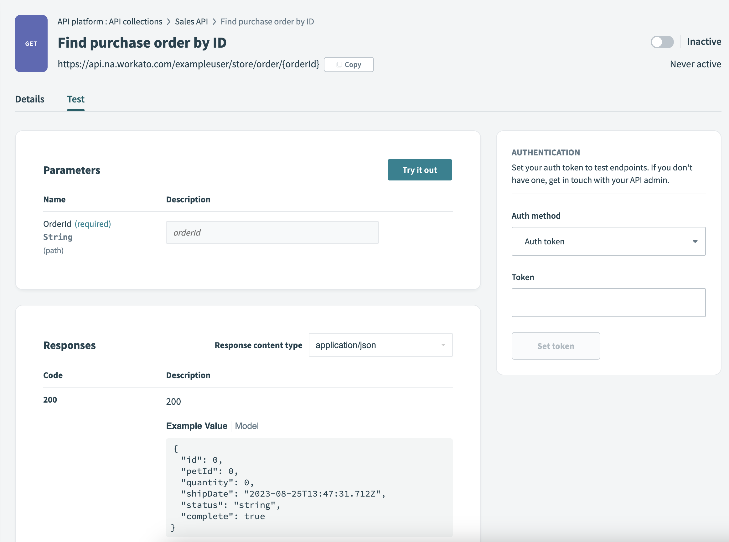 Viewing a proxy-based endpoint's Test tab