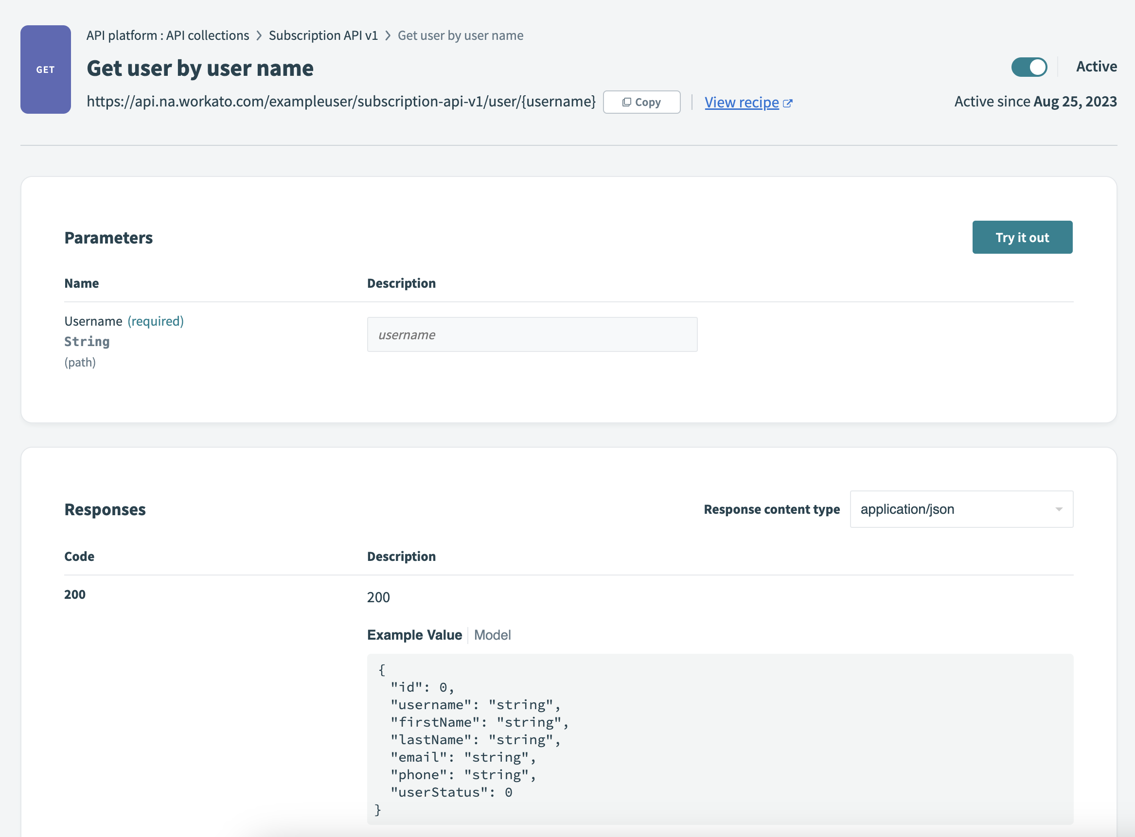 Viewing a recipe-based endpoint