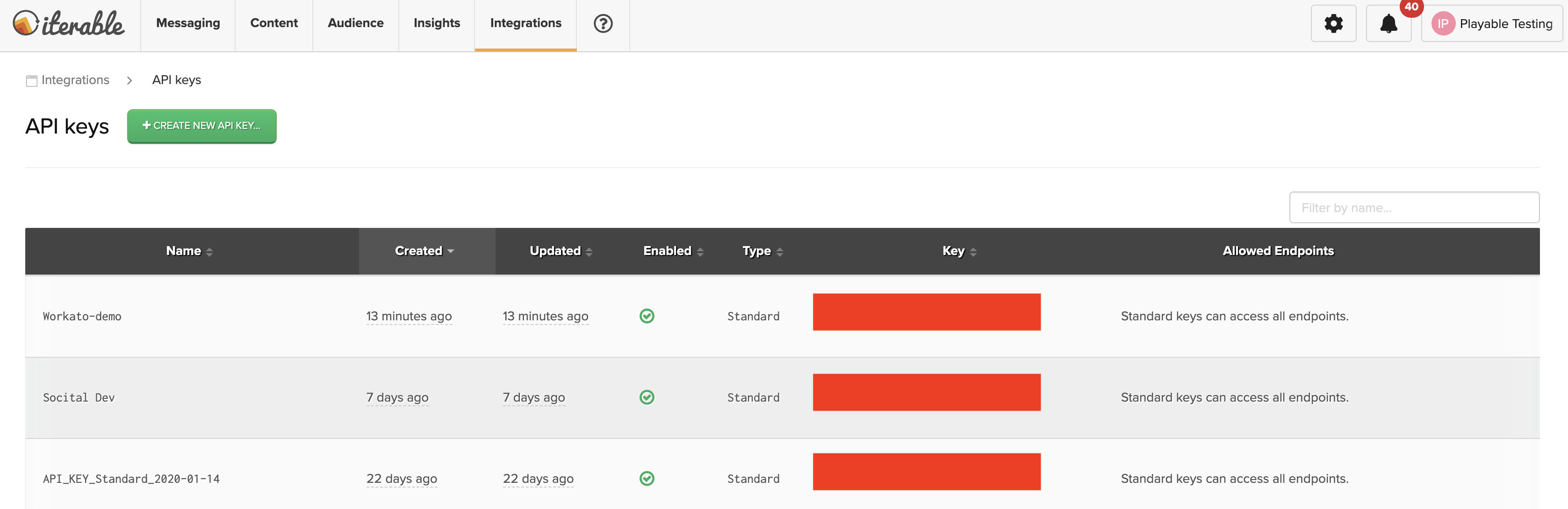 Navigating to API key settings