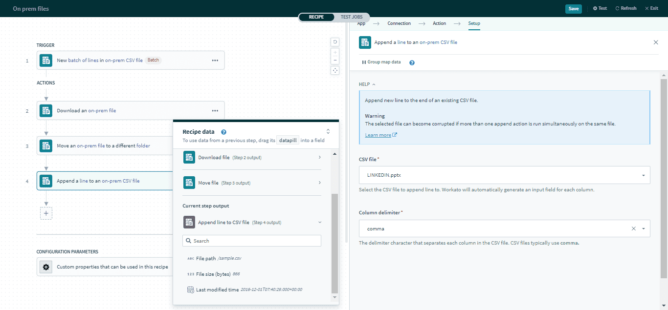 Append line to CSV file action