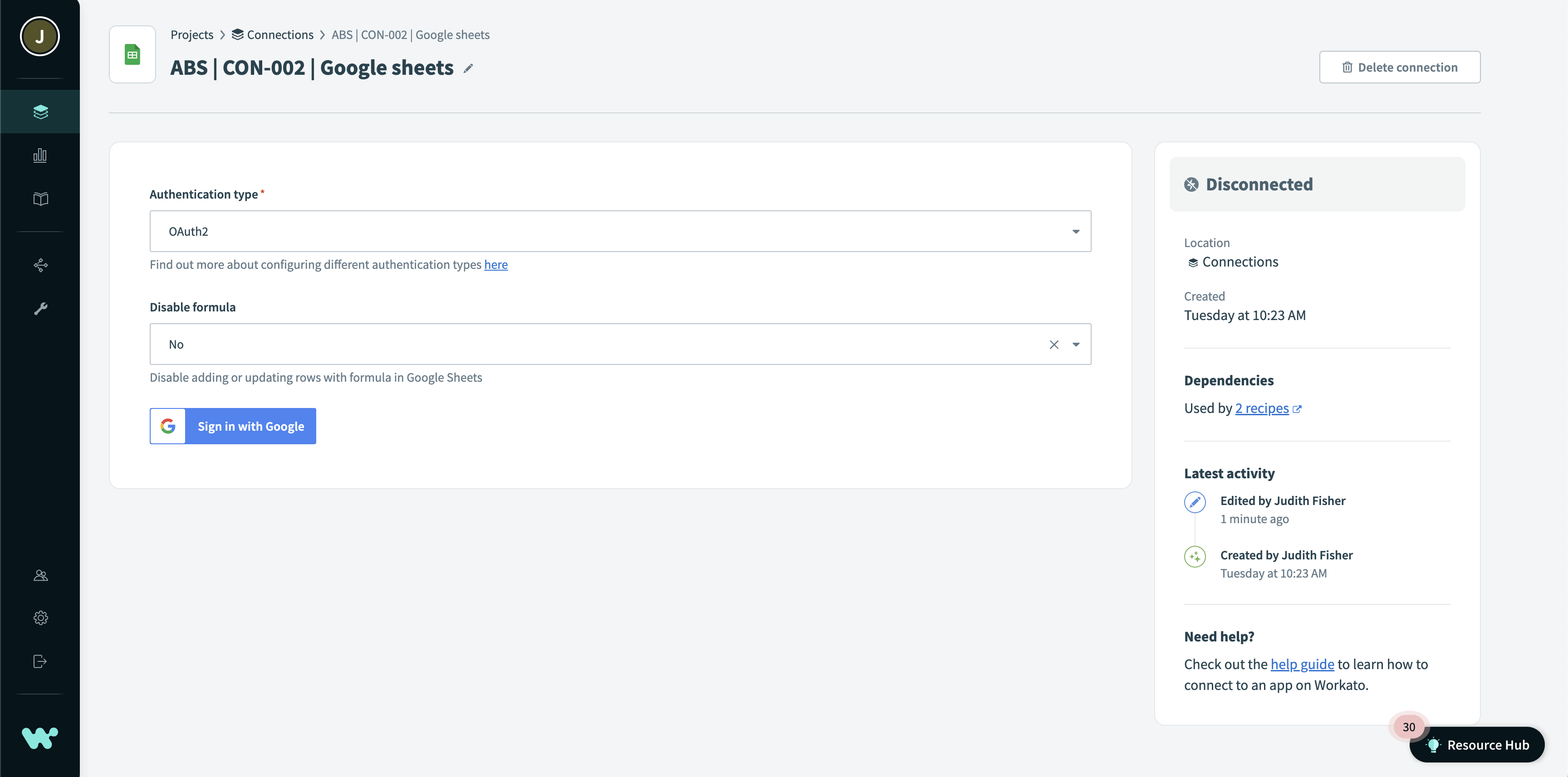 Connect to google sheets