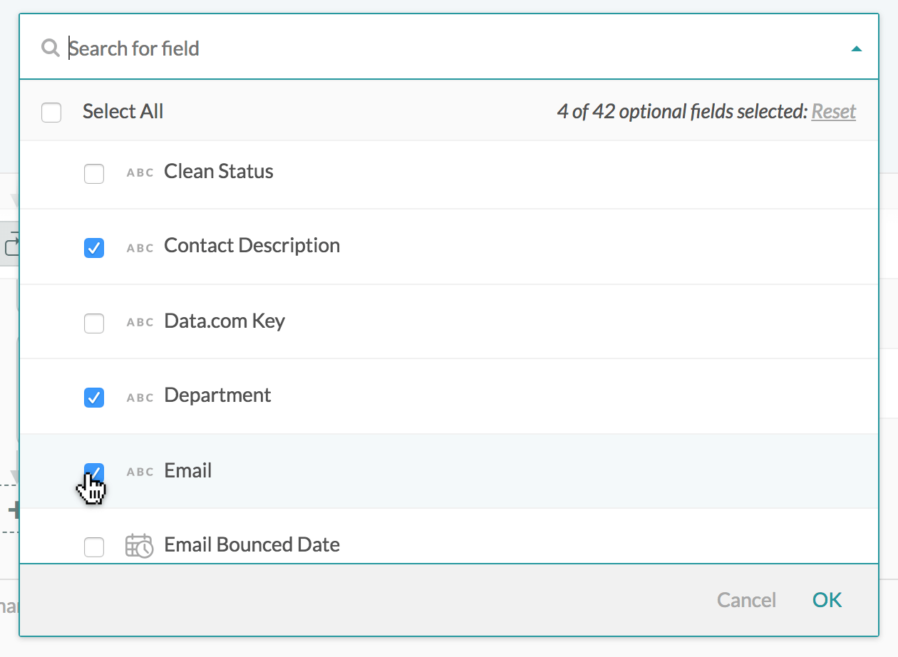 Select optional fields