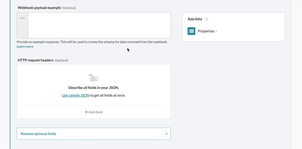 Building the Workato datatree by defining webhook payload