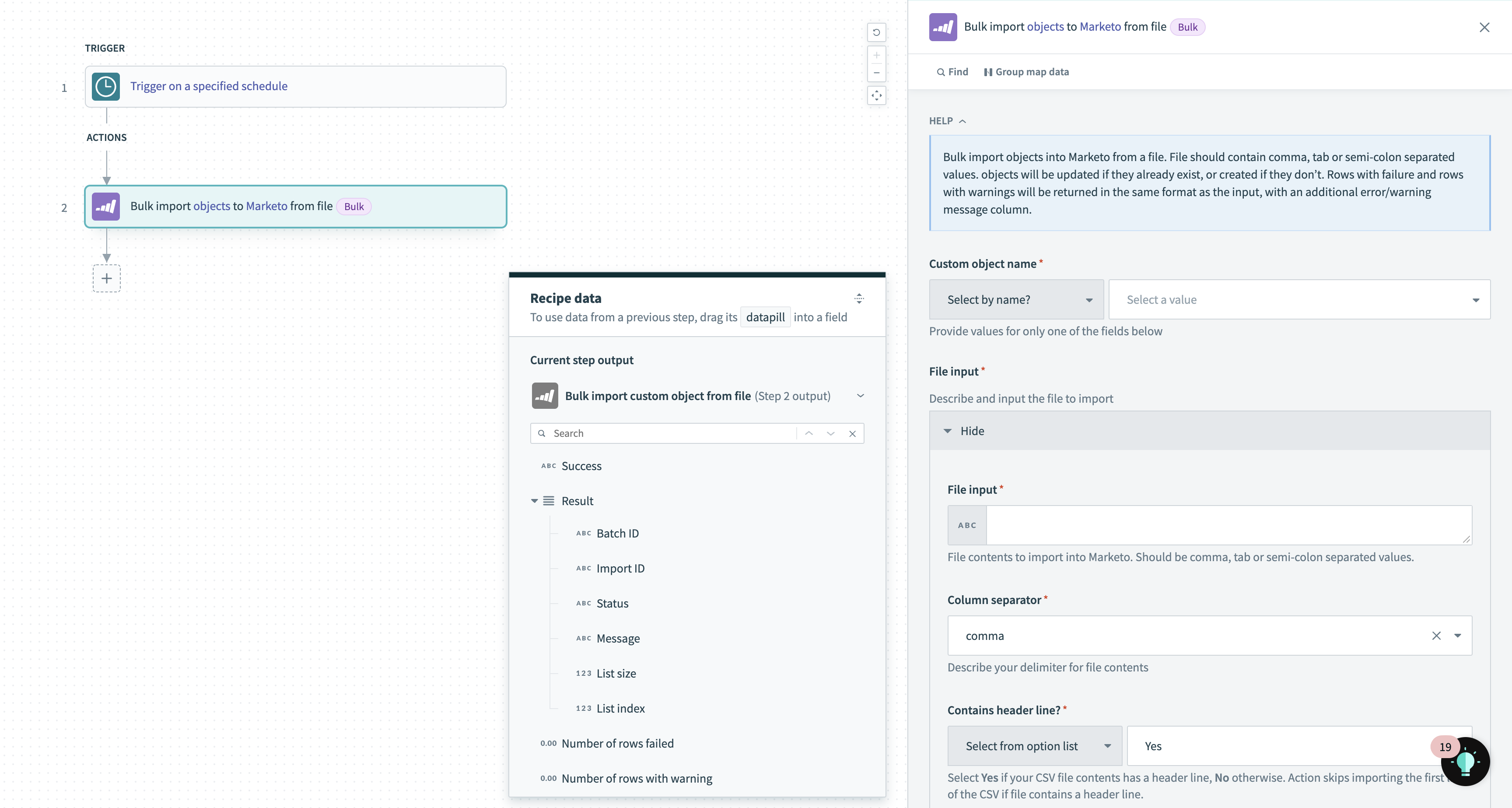 Bulk import leads from file action