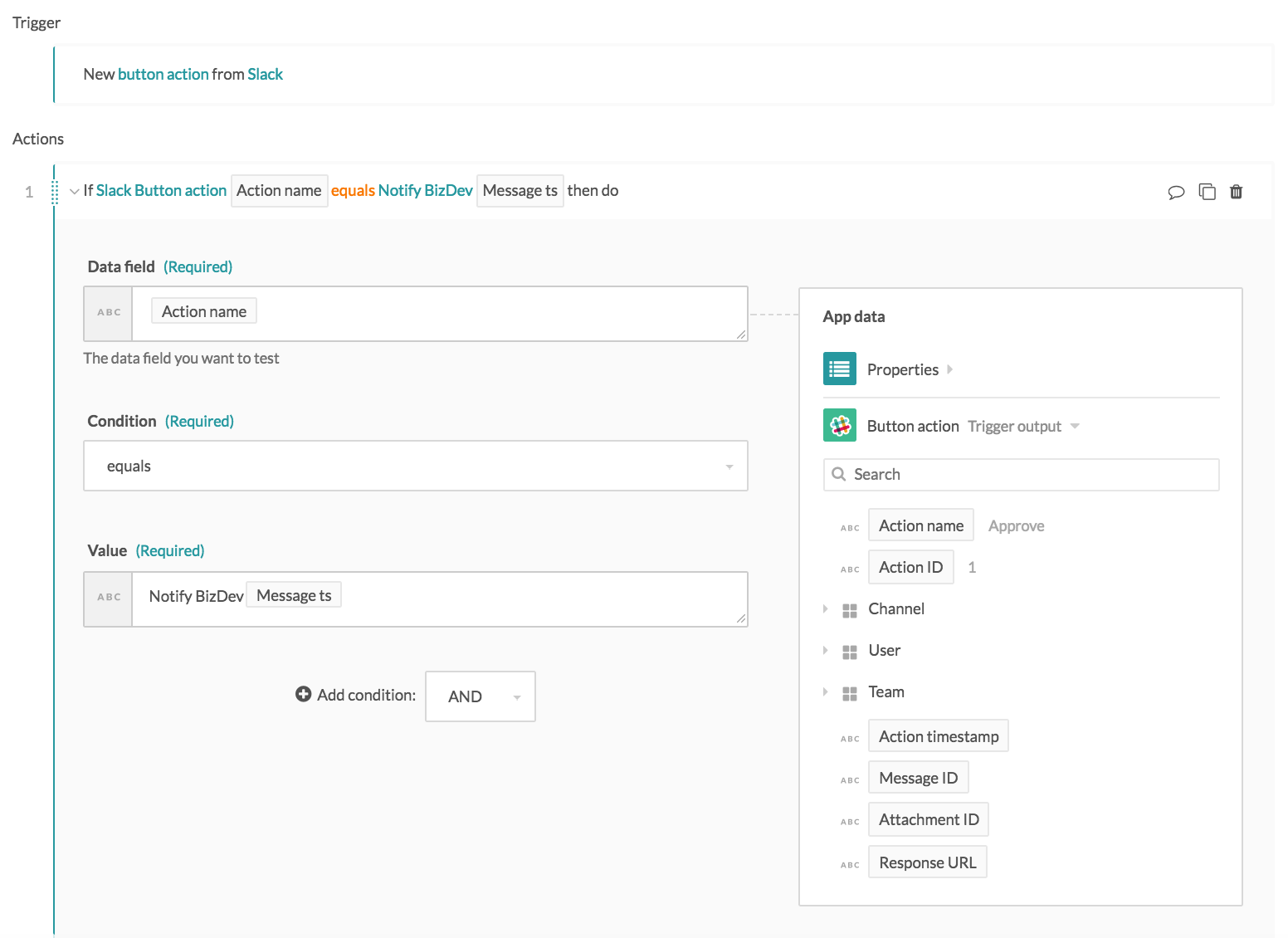 Button action datatree output