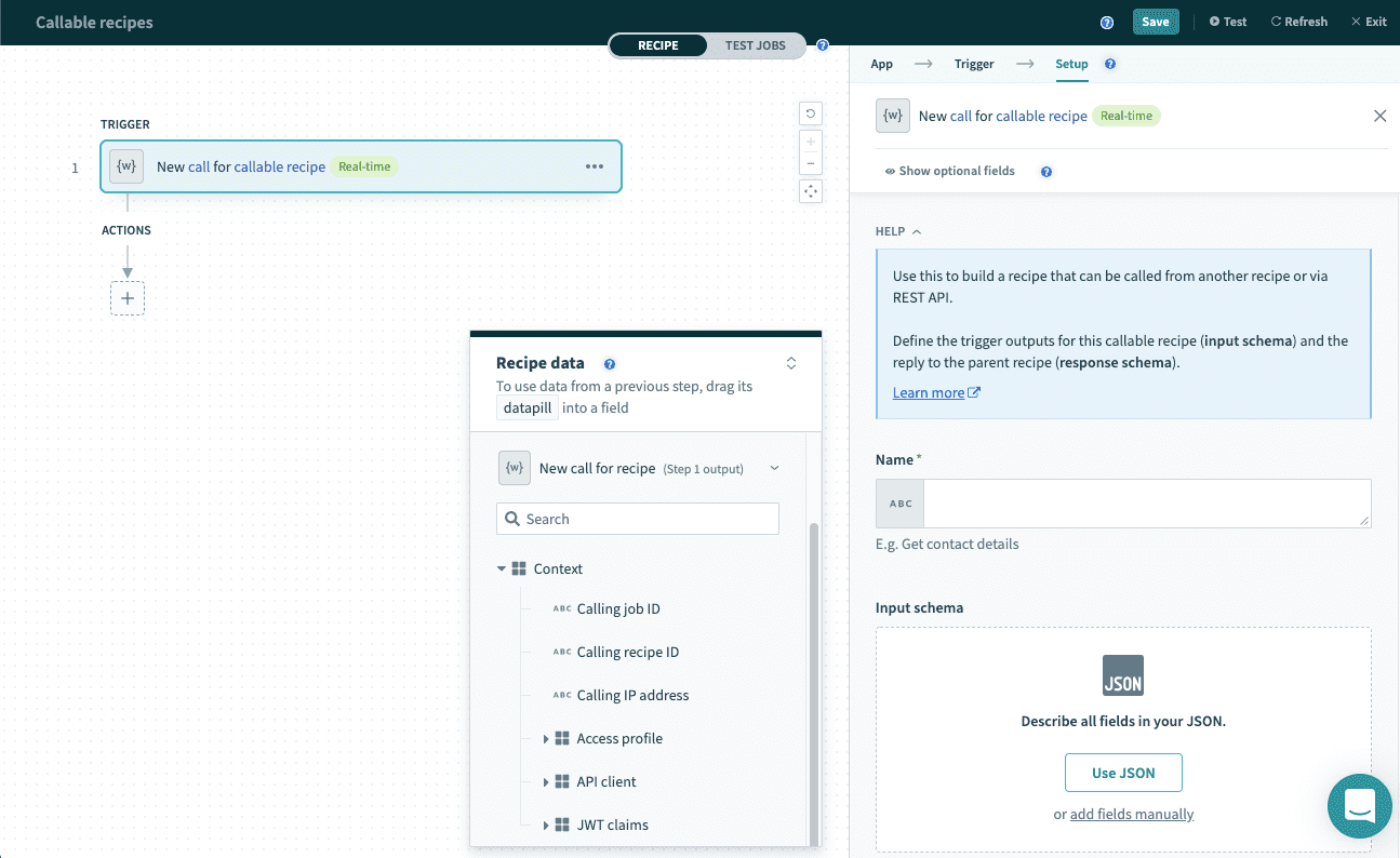 Select callable recipe trigger