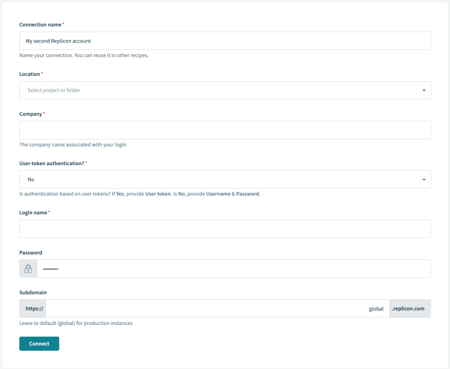 Replicon connection setup