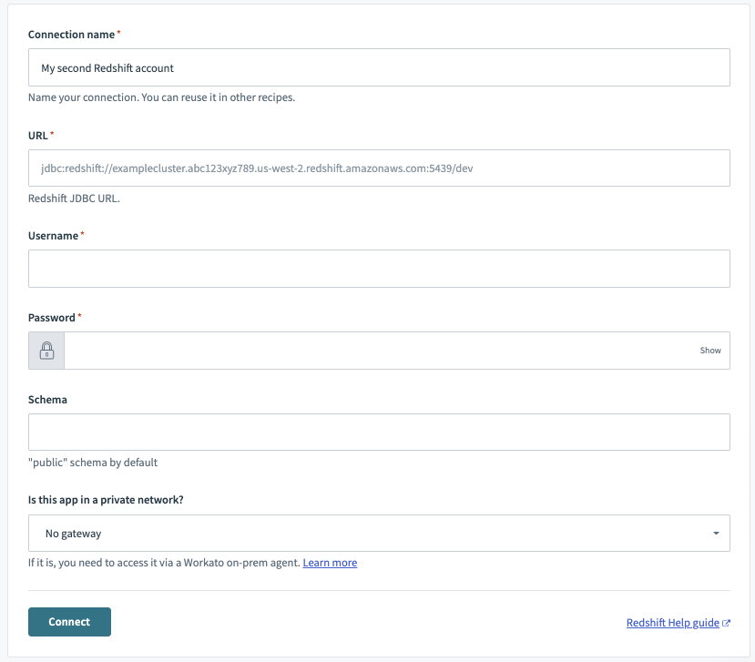 Configured Redshift connection