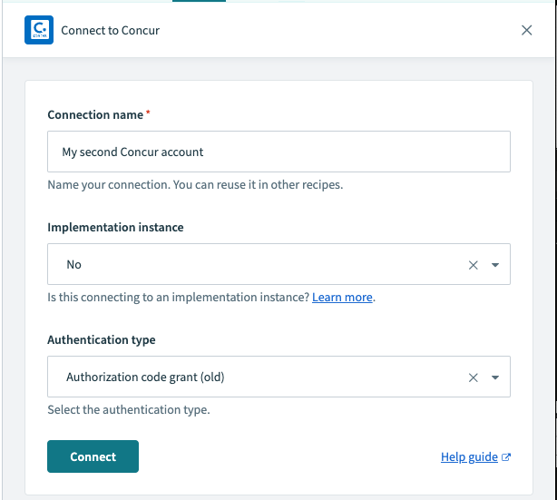 設定済みの SAP Concur コネクション