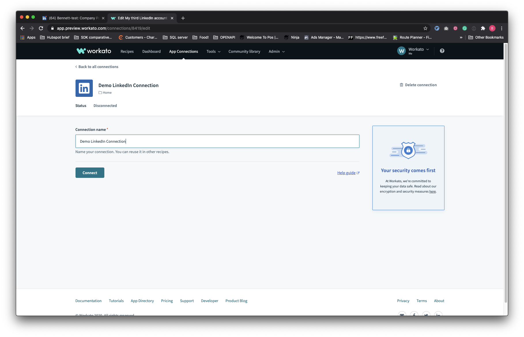 Configuring LinkedIn connection