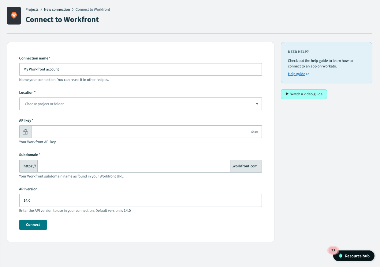 Configured Workfront connection