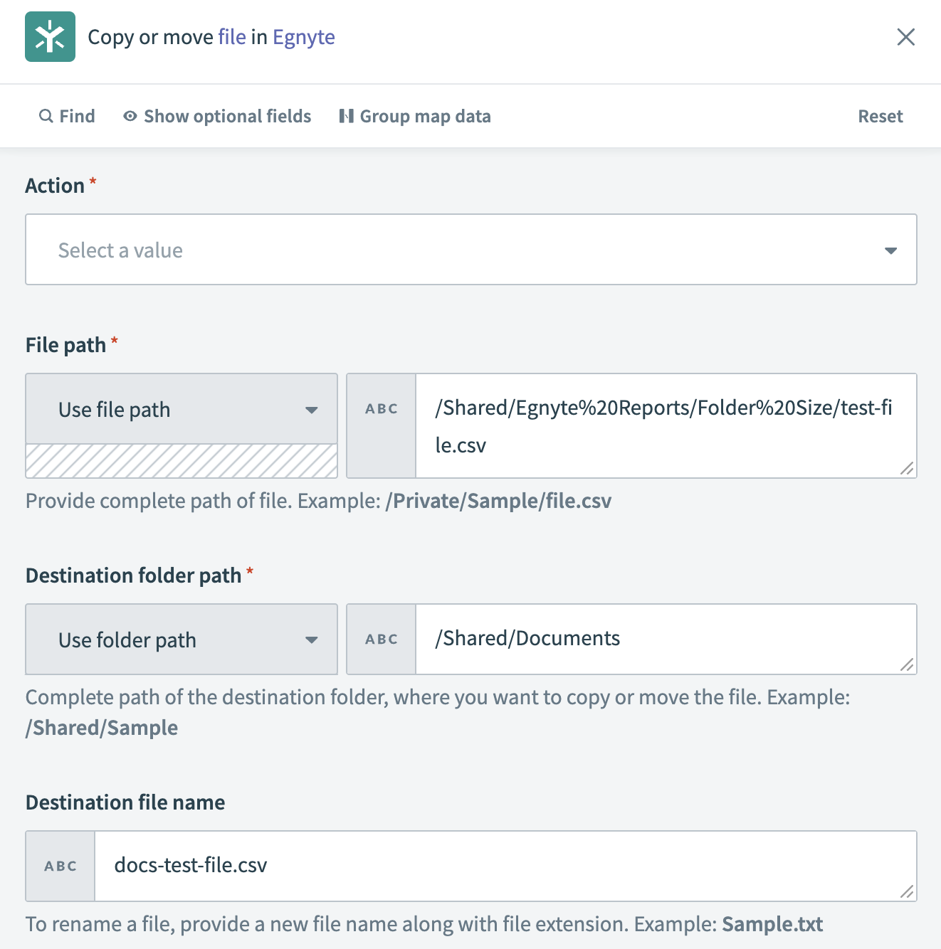 Copy or move file action