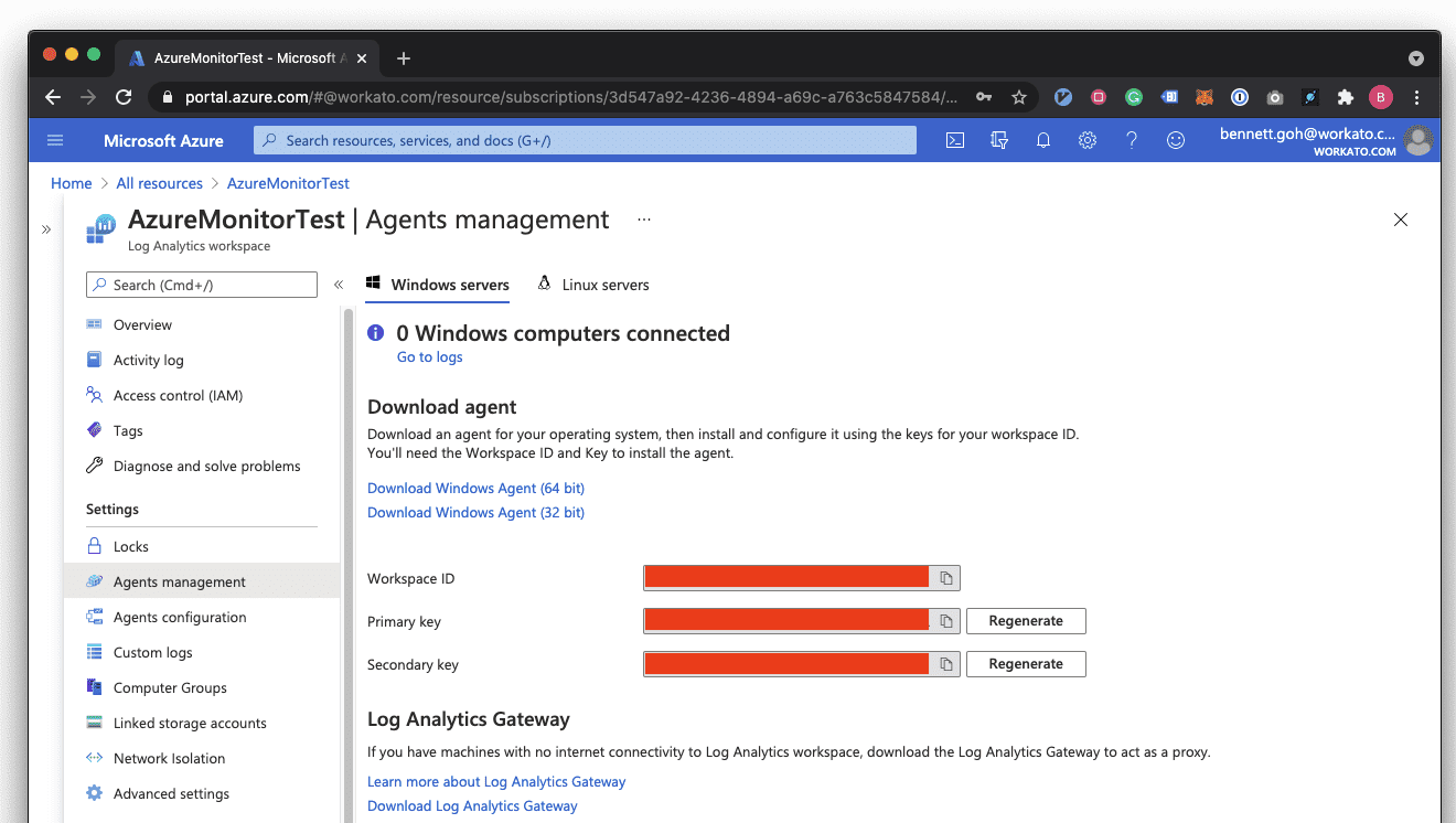 Find workspace ID and Shared key