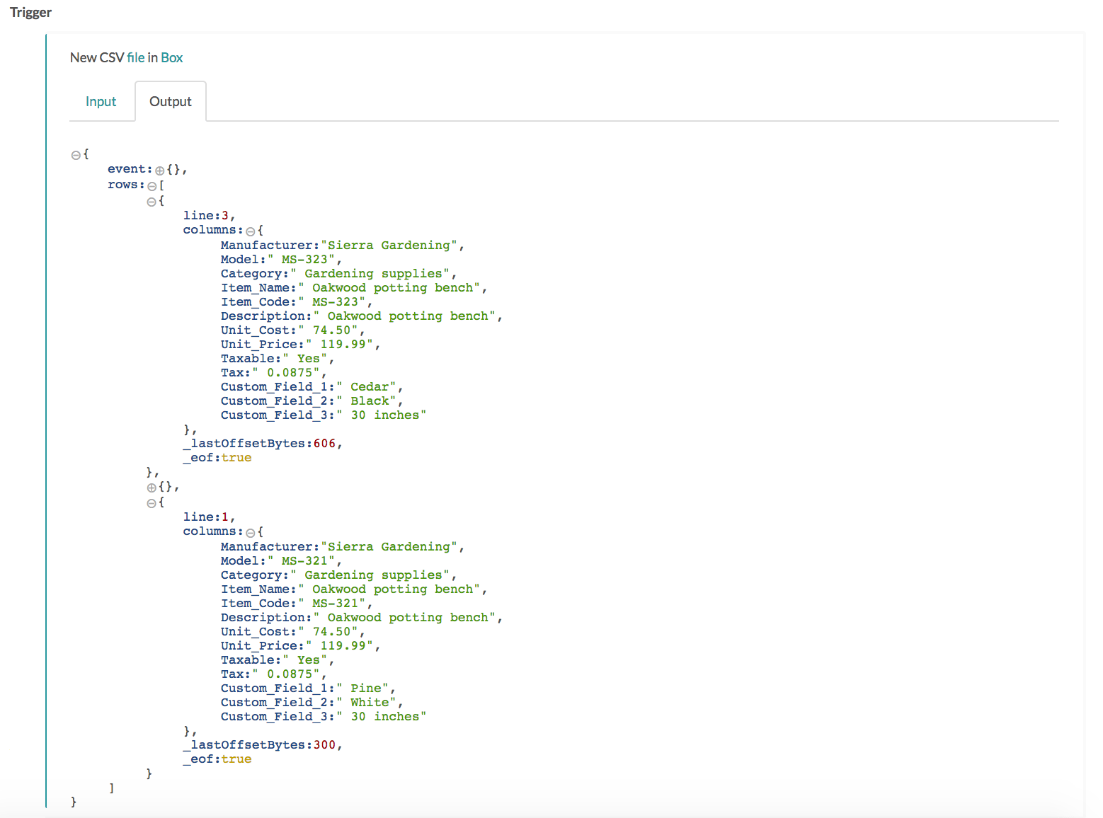 CSV trigger output