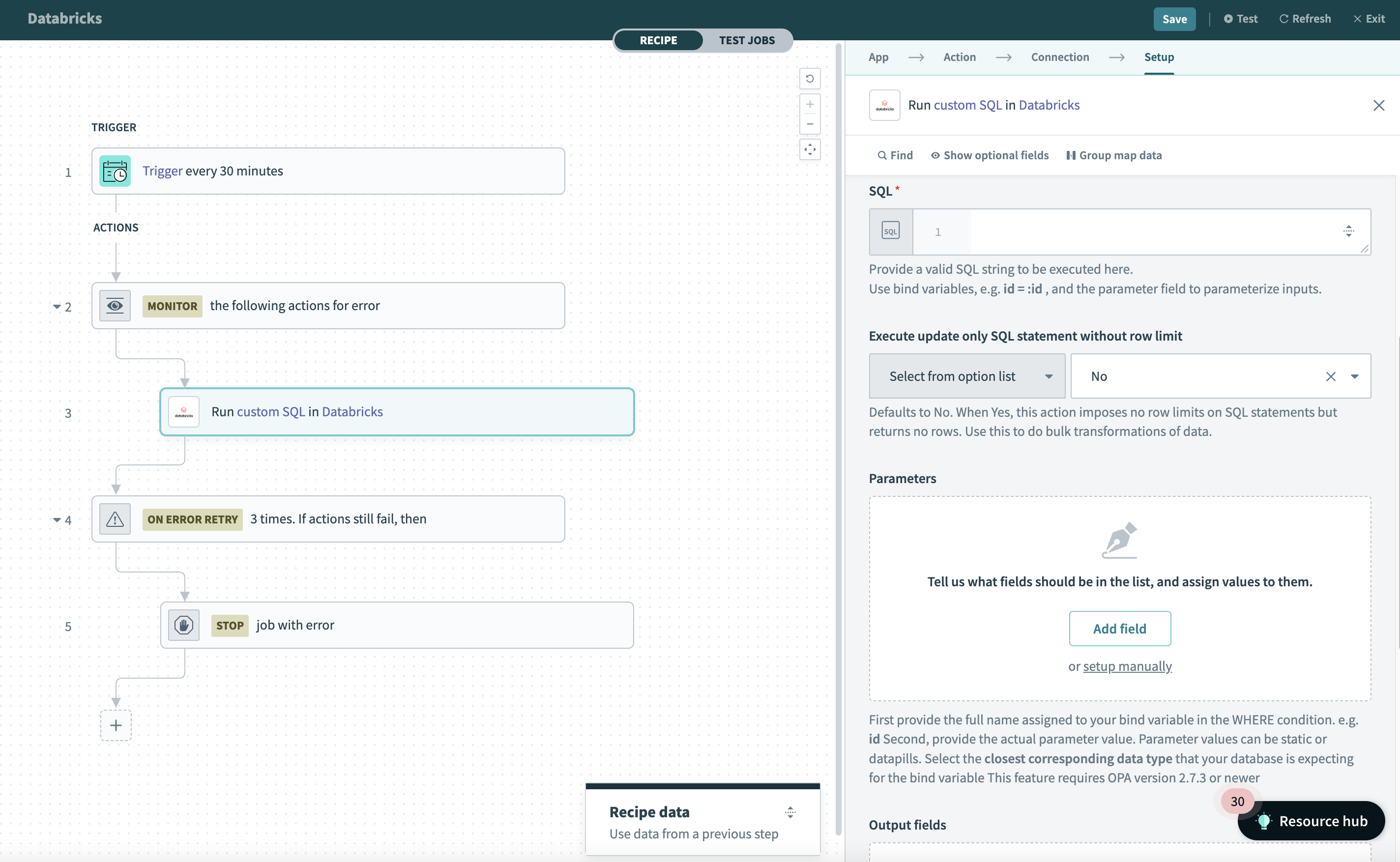 Run custom SQL action