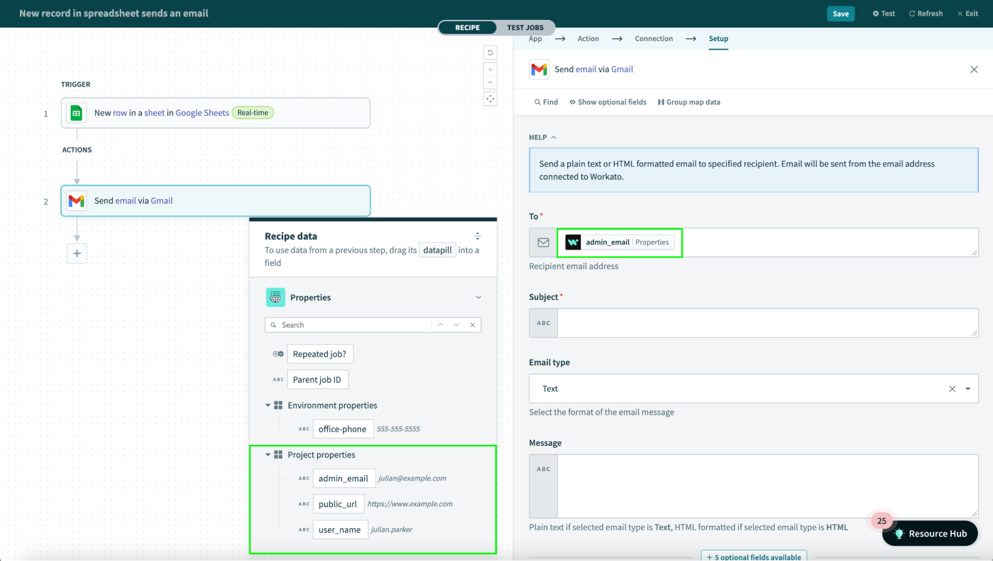 Project properties in datatree