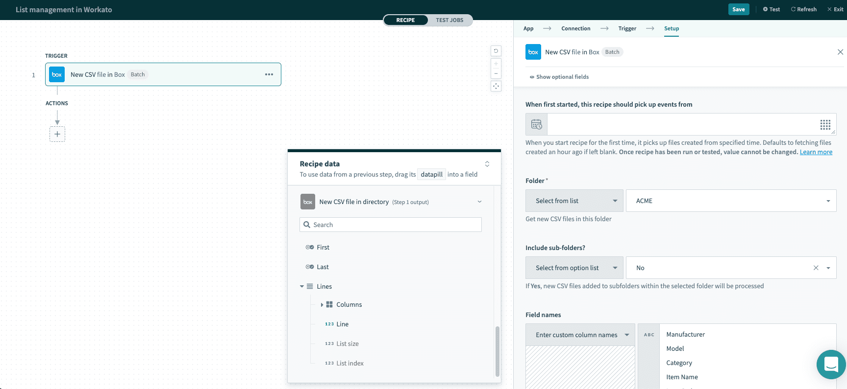 Defining expected CSV columns