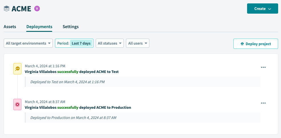 Deployment history