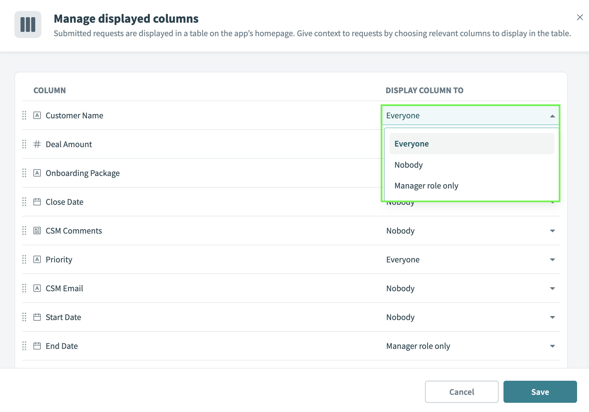 Control how columns display