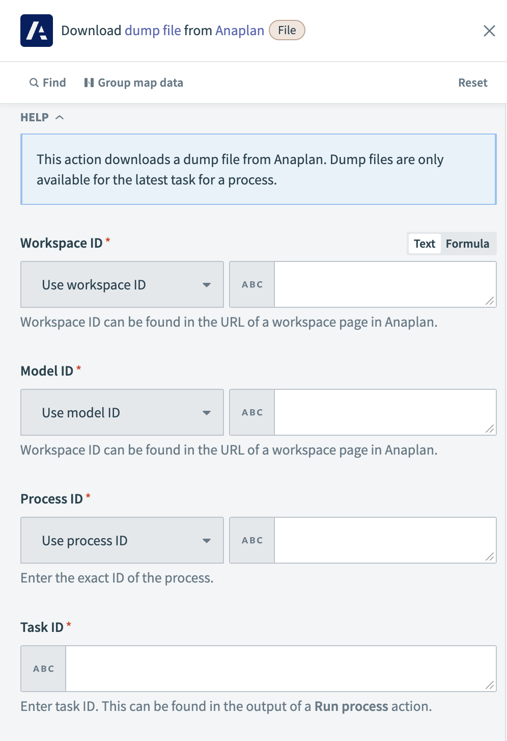 Download dump file in Anaplan action