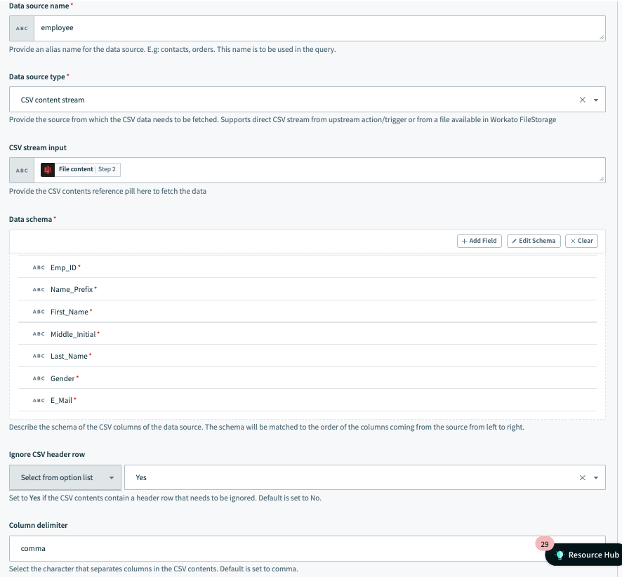 Example data source setup 1