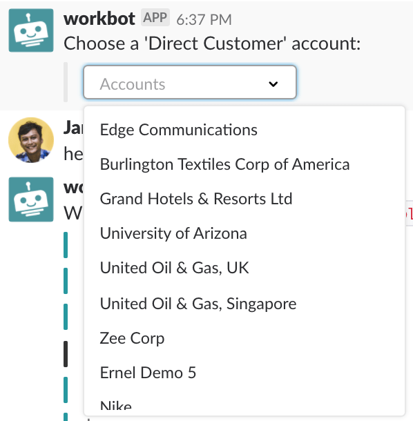 Dynamic menu options slack example