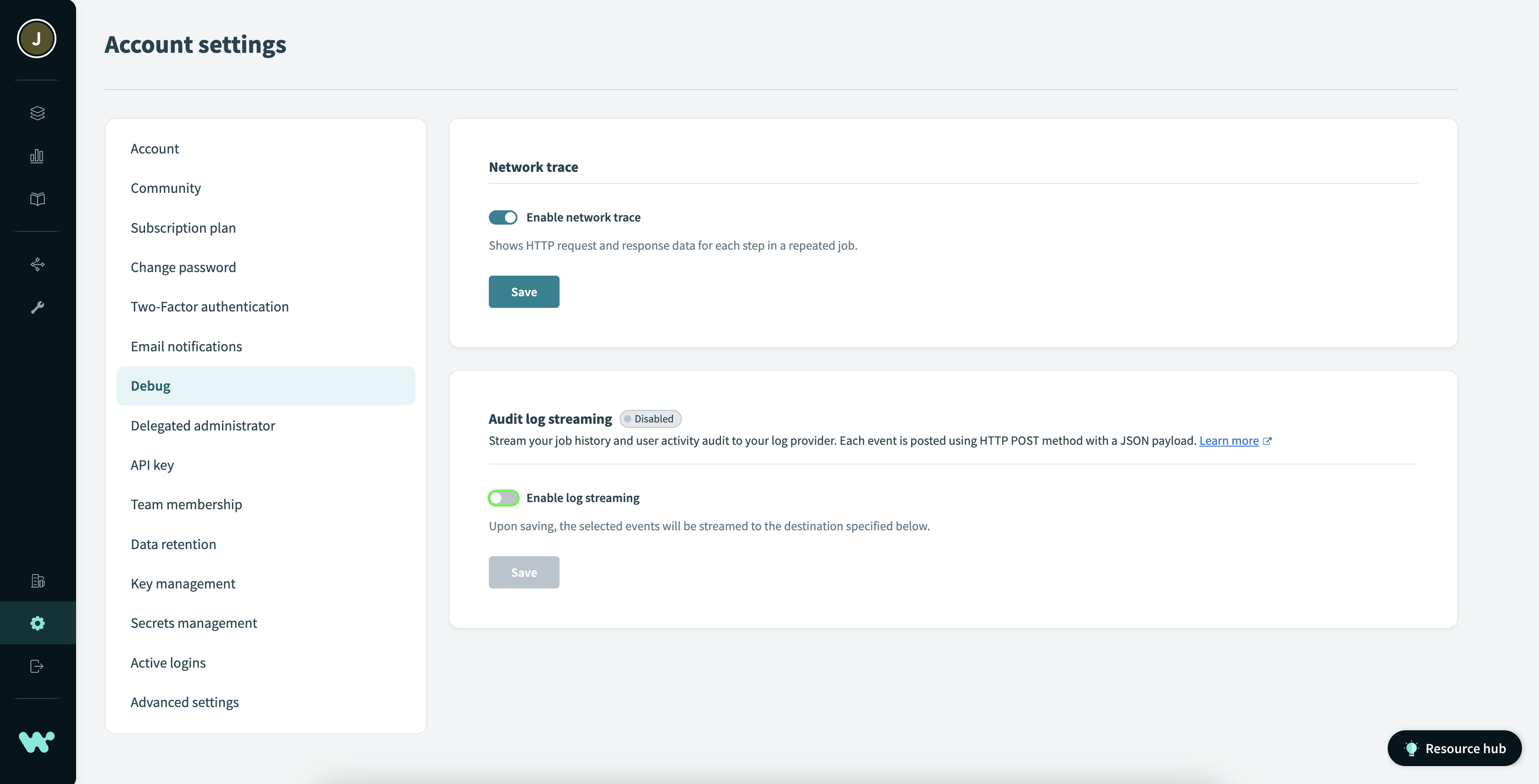 Enable audit log streaming