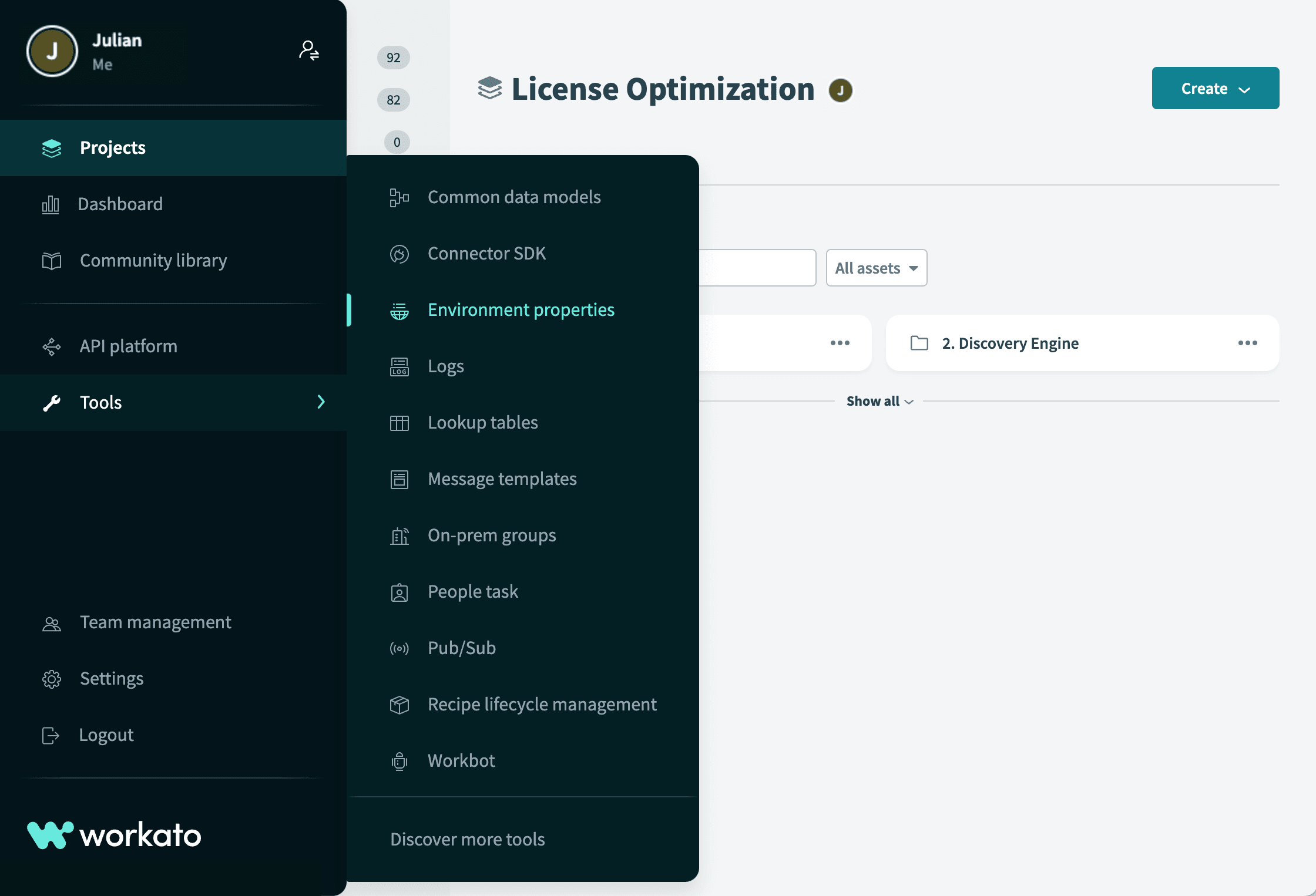 Environment properties option