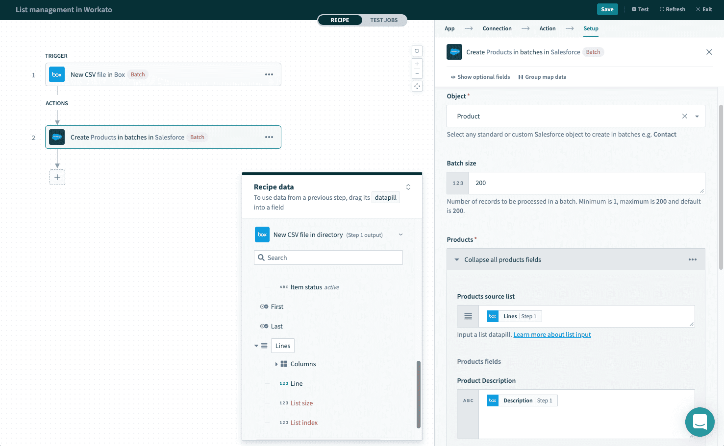 Example recipe using list input