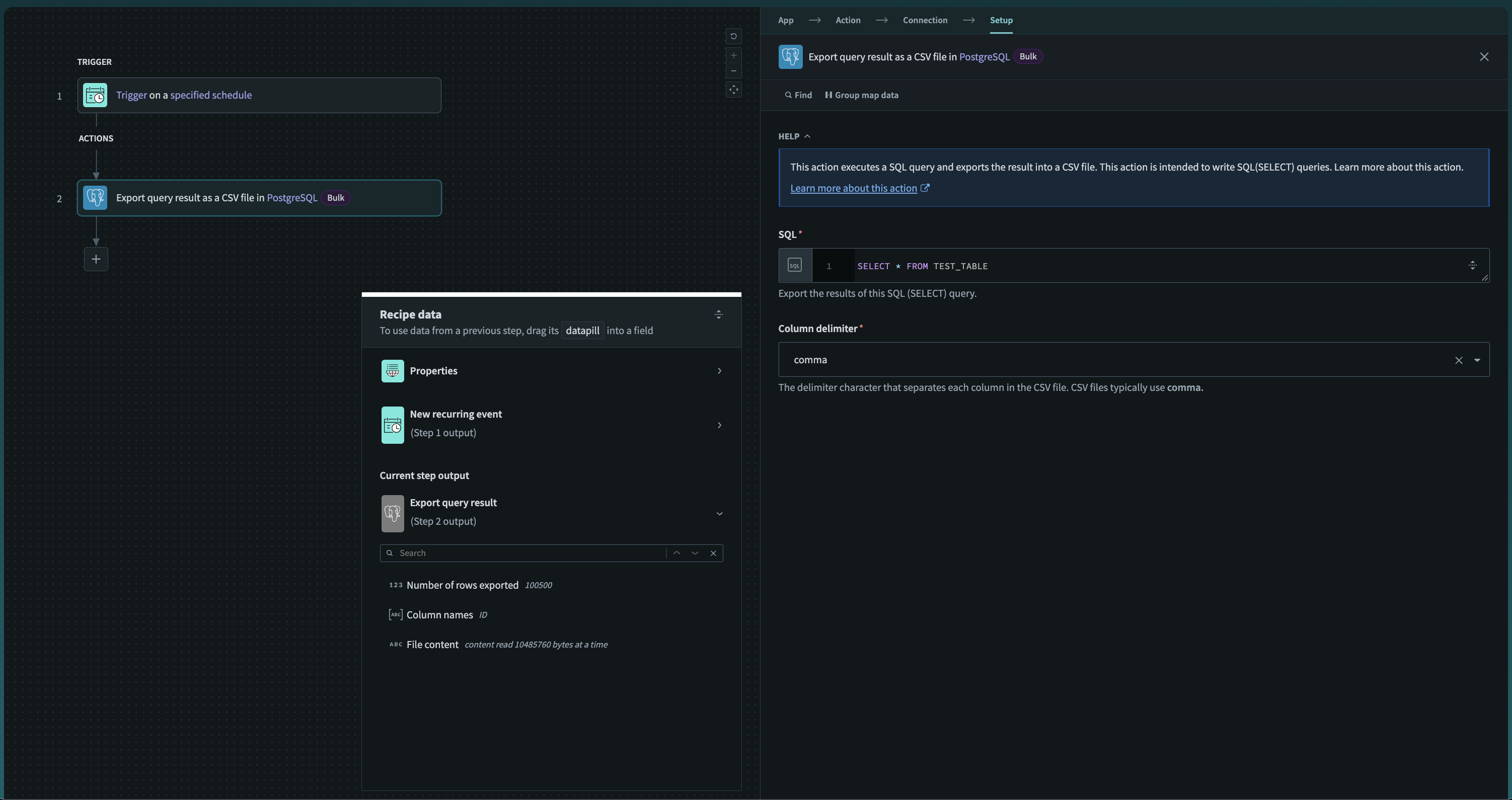 Export query result action (Cloud)