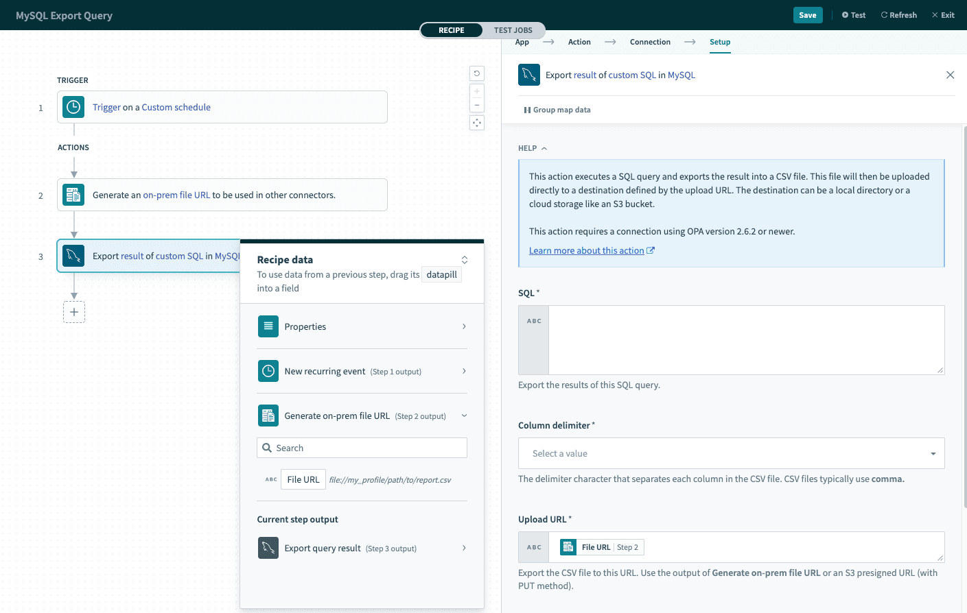 Export query result action (OPA)