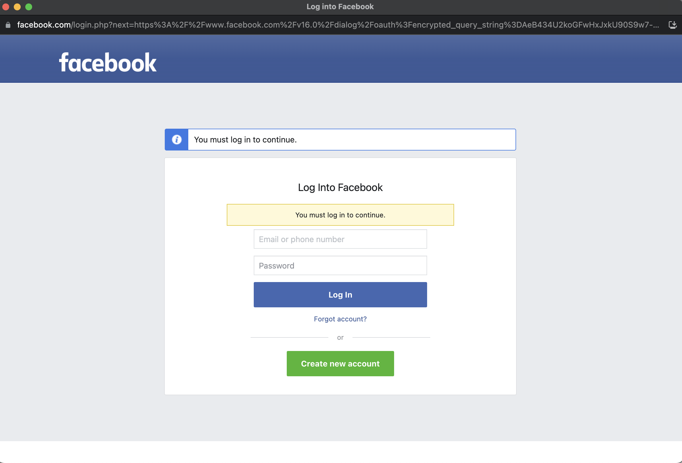 Facebook login