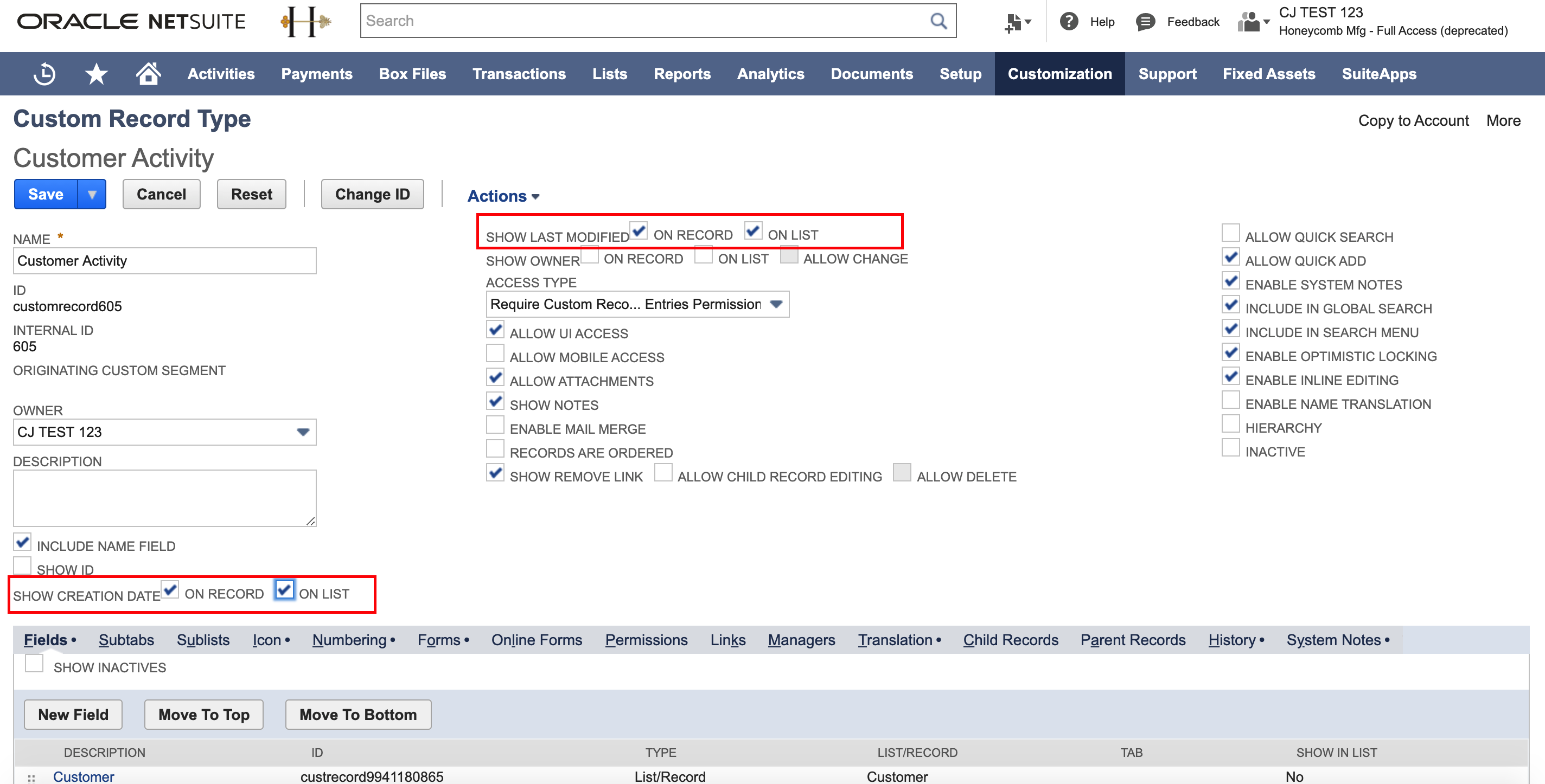 Custom record type: Show created date and lastModified