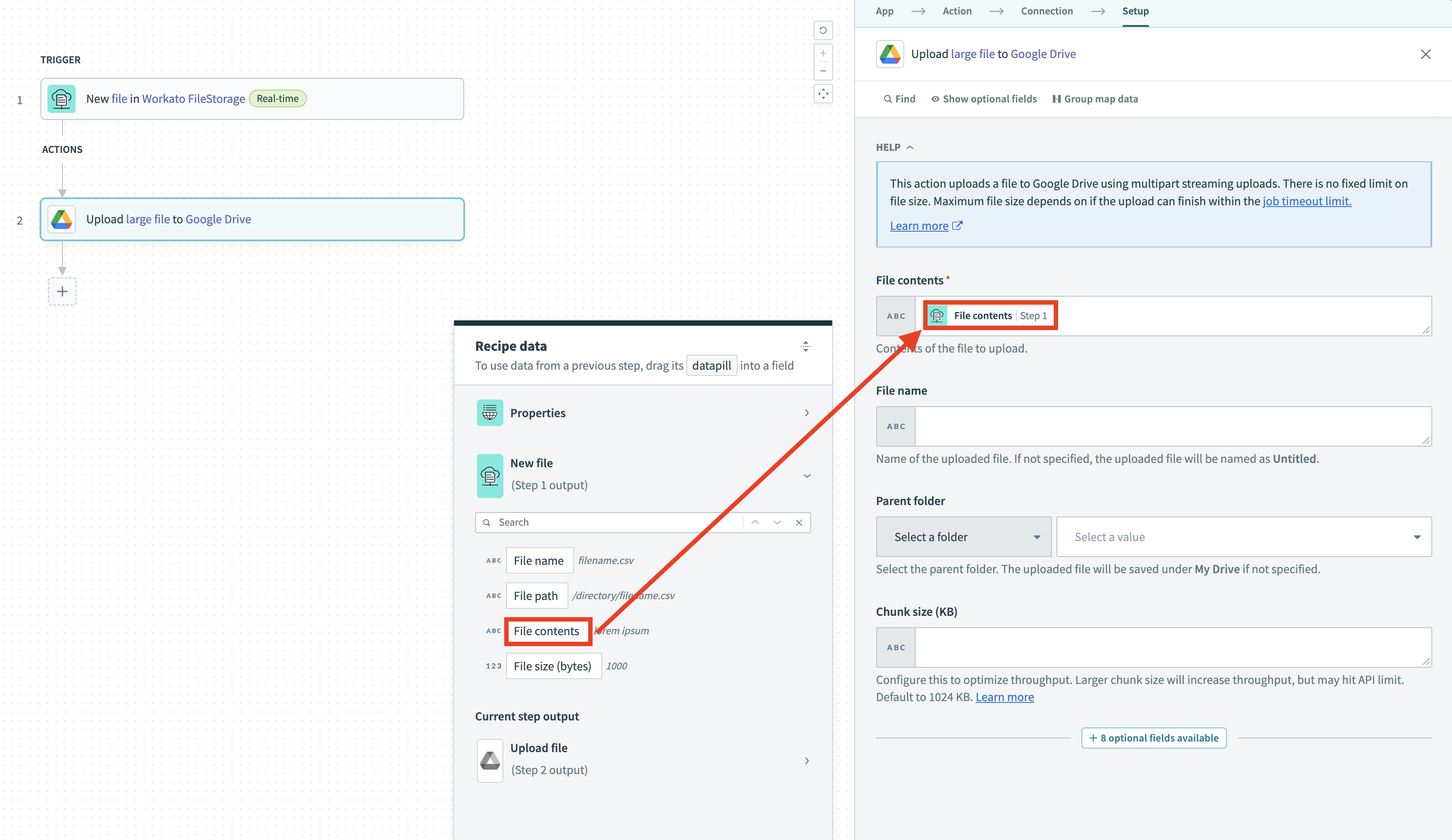 Passing a File contents datapill to a File contents input field