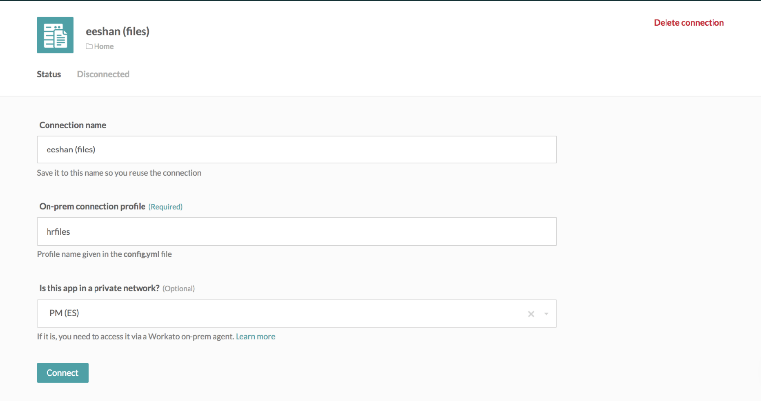 On-prem file connection using on-prem agent