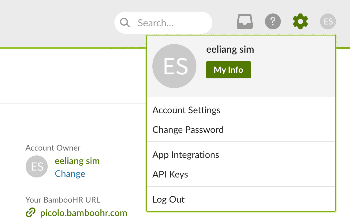 Navigate to Bamboo HR API keys