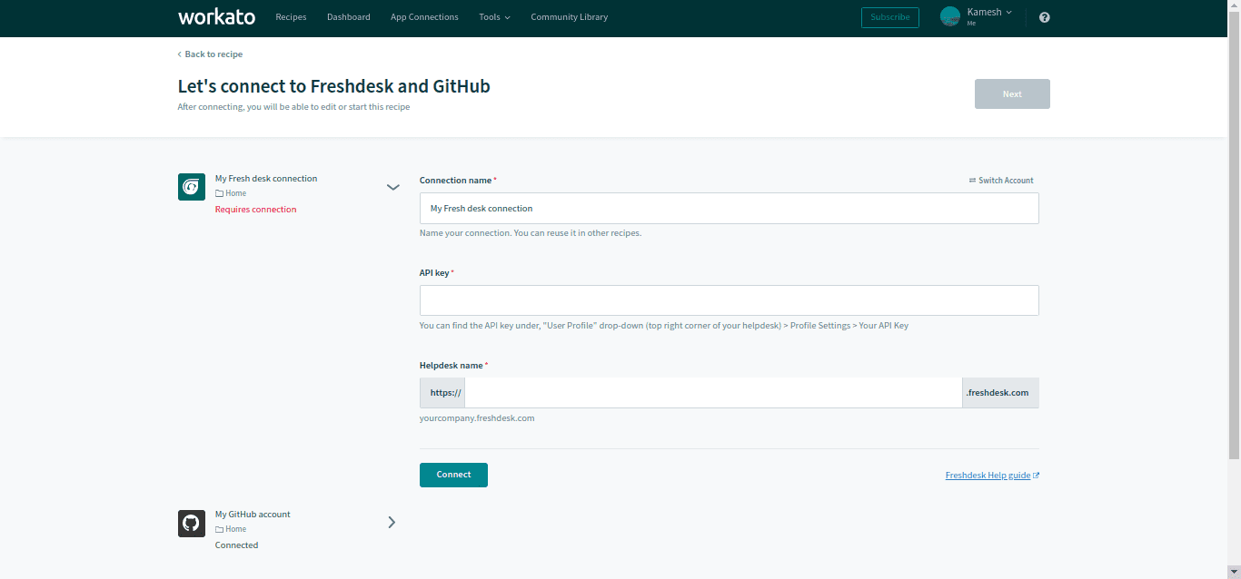 Freshdesk connection configuration