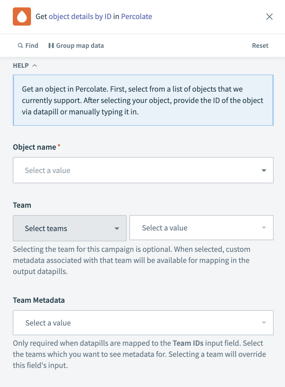 Get object details by ID in Percolate action