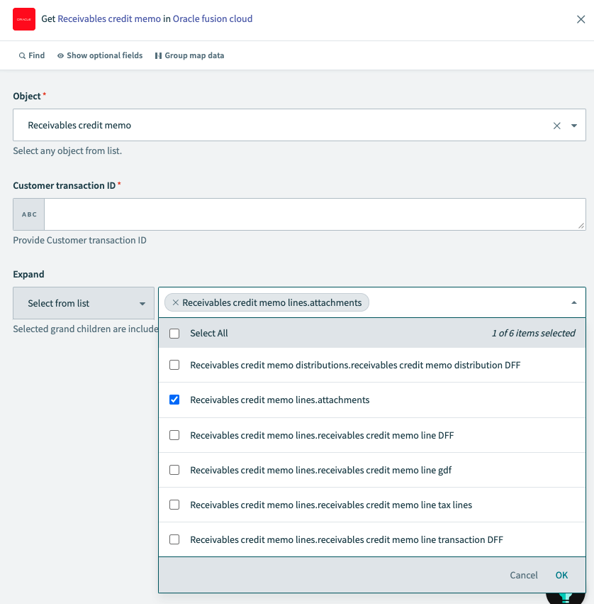 Expand field under Receivables credit memo