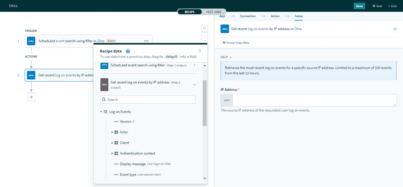 Get recent log on events by IP address ction