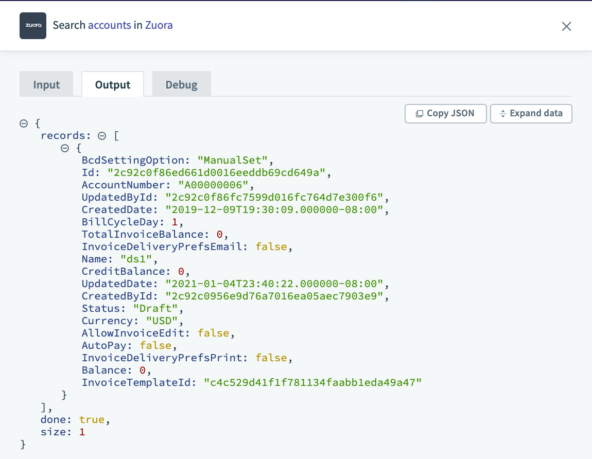 Get account output fields