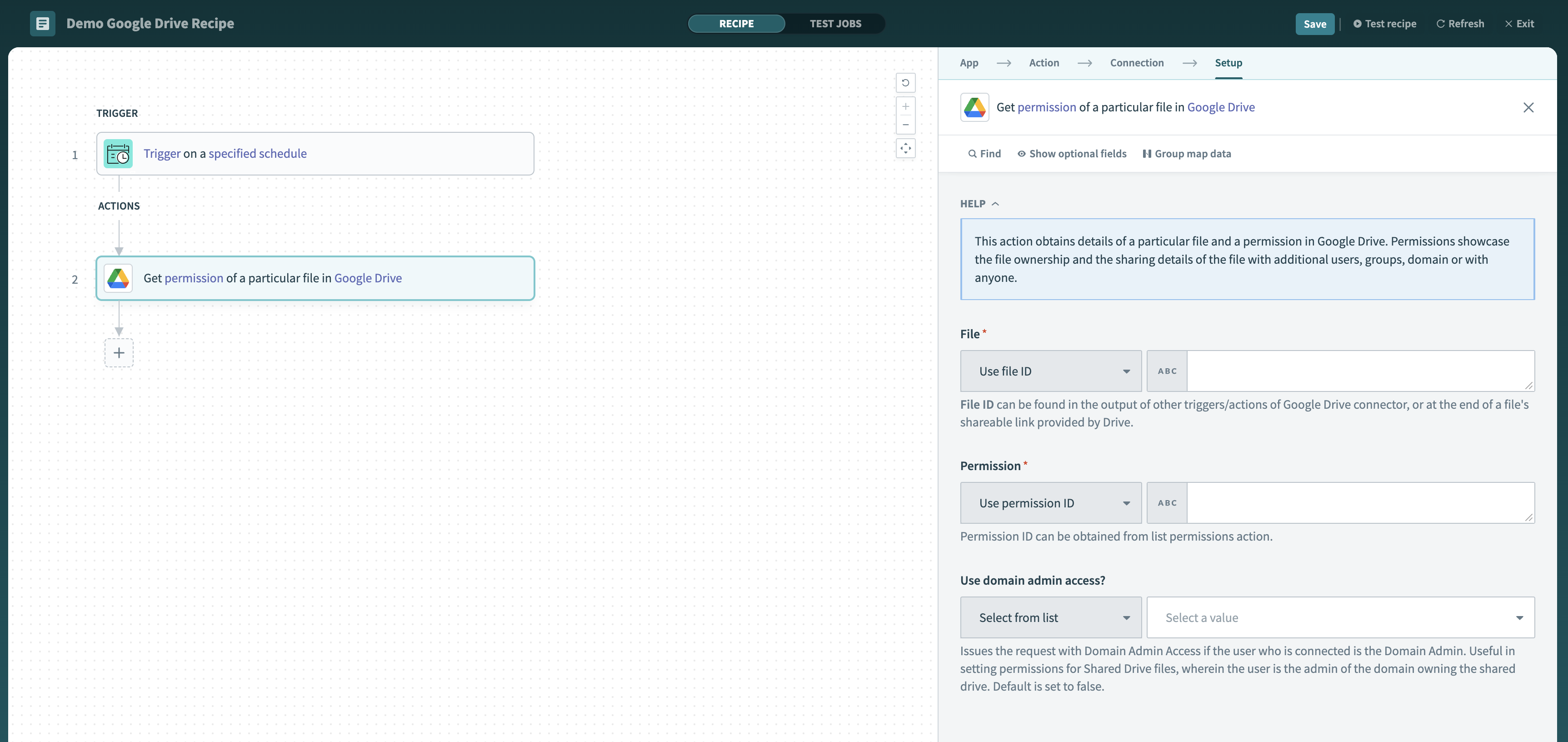 Google Drive Get file permission action